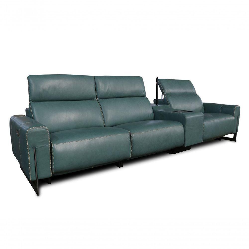 Sofá Reclinável Elétrico De Couro Legend Com Itable E Luminária à Direita Couro Turquese - Mempra - 2