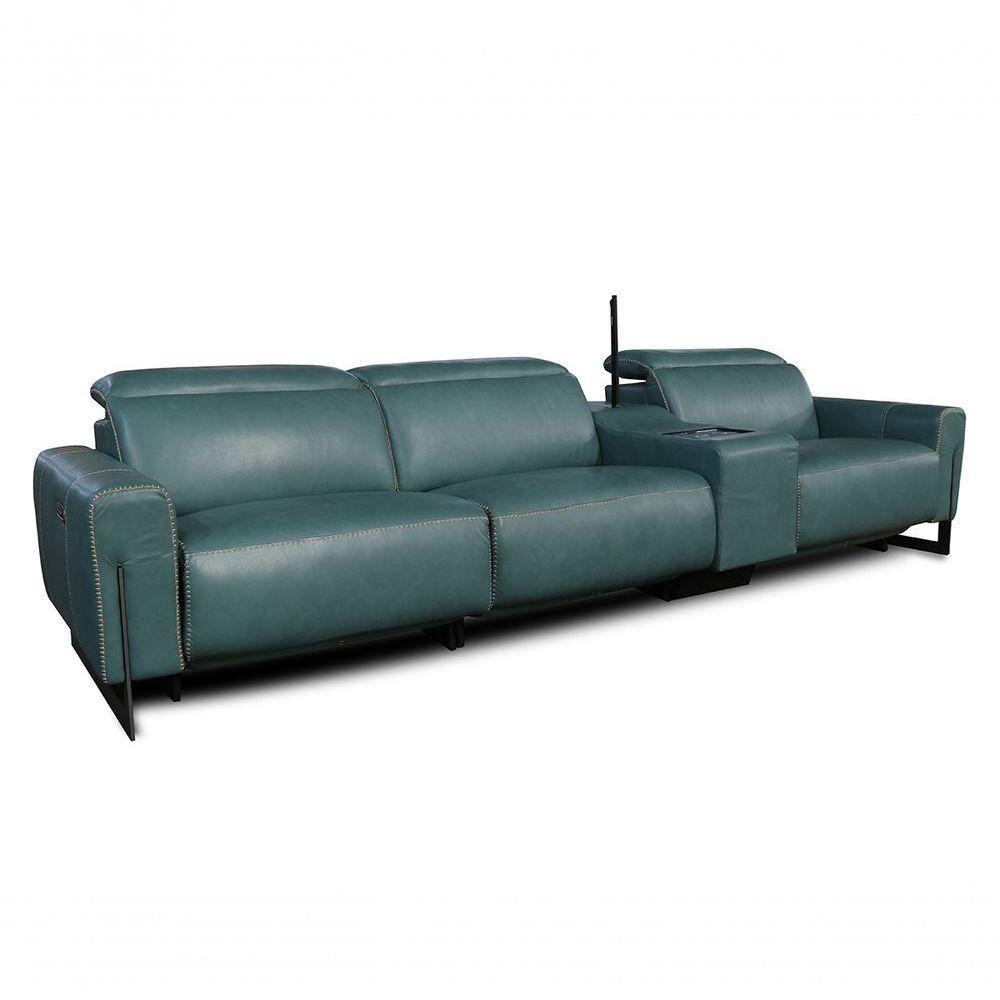 Sofá Reclinável Elétrico De Couro Legend Com Itable E Luminária à Direita Couro Turquese - Mempra - 3