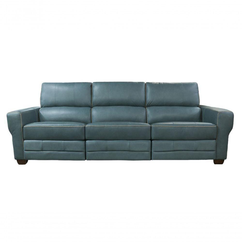 Sofá Reclinável De Couro Lisboa 3 Lugares Couro Turquese - Mempra - 1