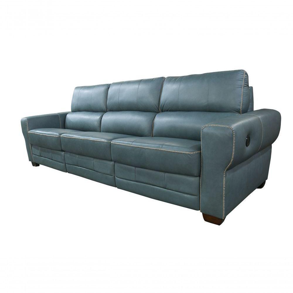 Sofá Reclinável De Couro Lisboa 3 Lugares Couro Turquese - Mempra - 2
