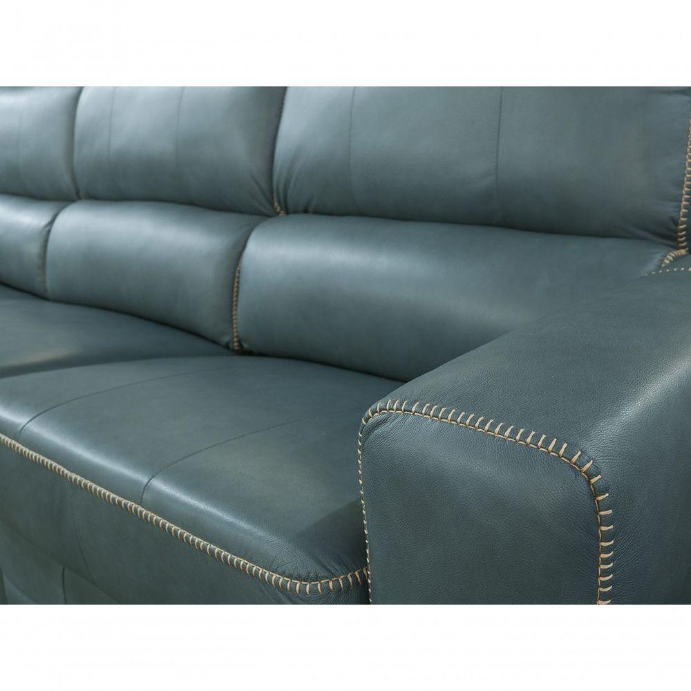 Sofá Reclinável De Couro Lisboa 3 Lugares Couro Turquese - Mempra - 3