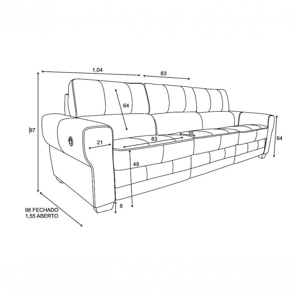 Sofá Reclinável De Couro Lisboa 3 Lugares Couro Turquese - Mempra - 4