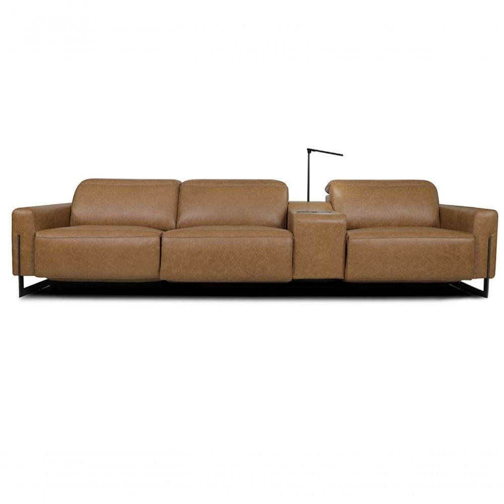 Sofá Reclinável Elétrico De Couro Legend Com Itable E Luminária à Direita Soft Brown - Mempra - 1