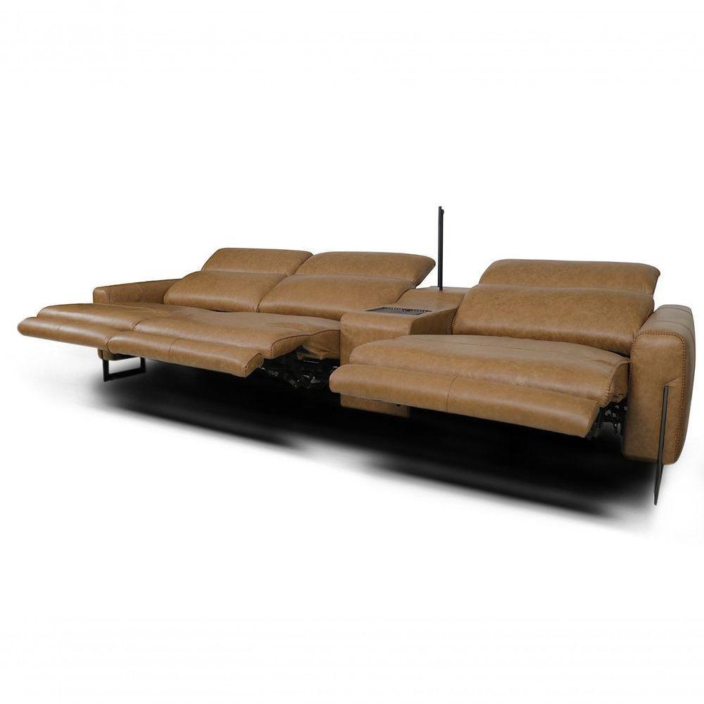 Sofá Reclinável Elétrico De Couro Legend Com Itable E Luminária à Direita Soft Brown - Mempra - 5