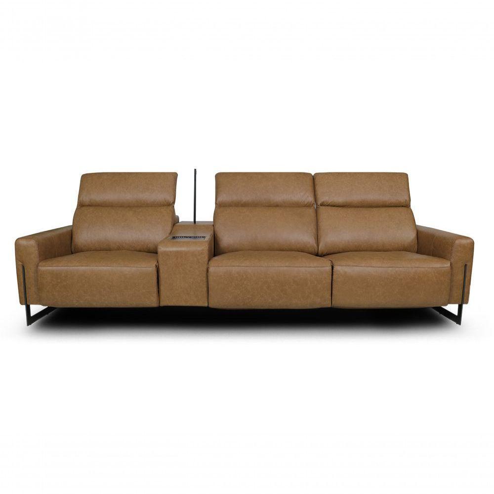 Sofá Reclinável Elétrico De Couro Legend Com Itable E Luminária à Esquerda Soft Brown - Mempra - 3