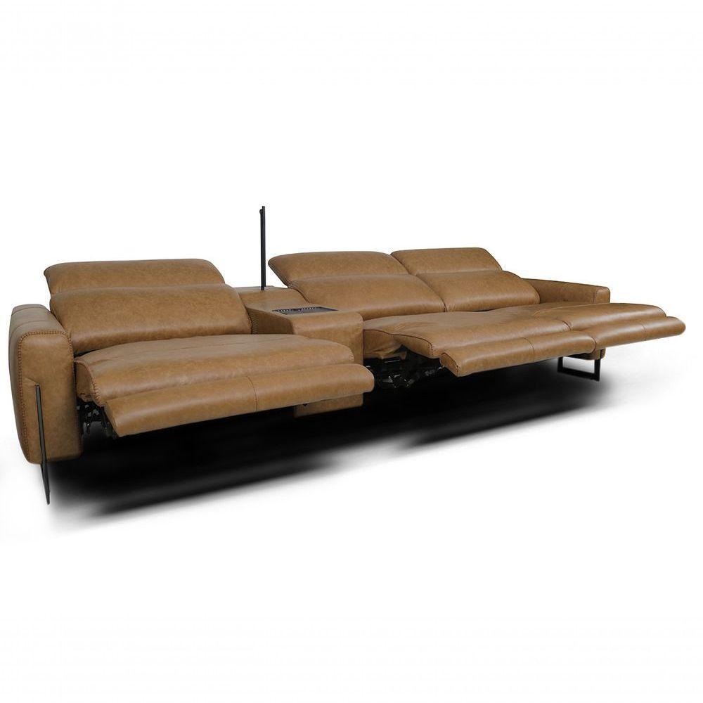 Sofá Reclinável Elétrico De Couro Legend Com Itable E Luminária à Esquerda Soft Brown - Mempra - 4