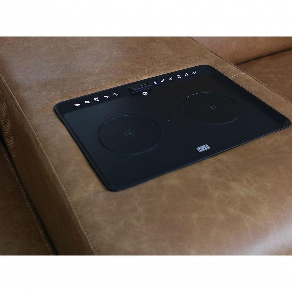 Sofá Reclinável Elétrico De Couro Legend Com Itable E Luminária à Esquerda Soft Brown - Mempra - 5