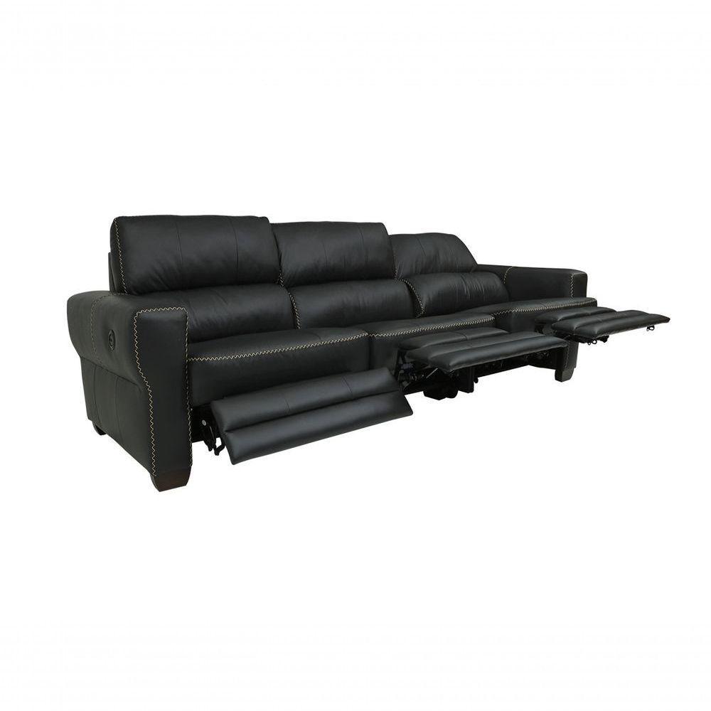 Sofá Reclinável De Couro Lisboa 3 Lugares Preto Pigmentado - Mempra - 3