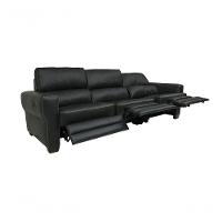 Sofá Reclinável De Couro Lisboa 3 Lugares Preto Pigmentado - Mempra - 3