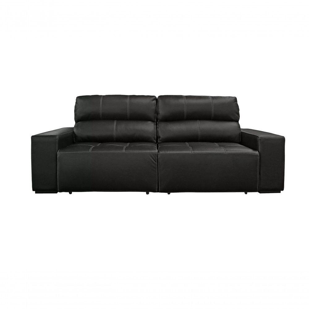 Sofá Retrátil E Reclinável De Couro Atami 2,50 M Preto Pigmentado - Mempra Design - 1