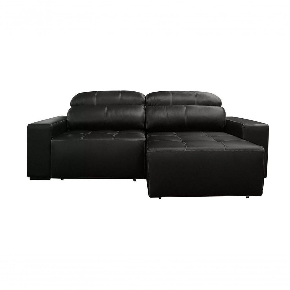 Sofá Retrátil E Reclinável De Couro Atami 2,50 M Preto Pigmentado - Mempra Design - 3