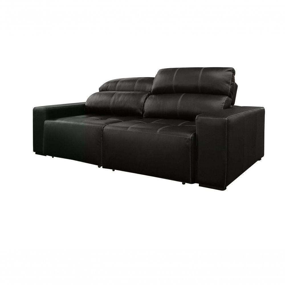 Sofá Retrátil E Reclinável De Couro Atami 2,50 M Preto Pigmentado - Mempra Design - 4