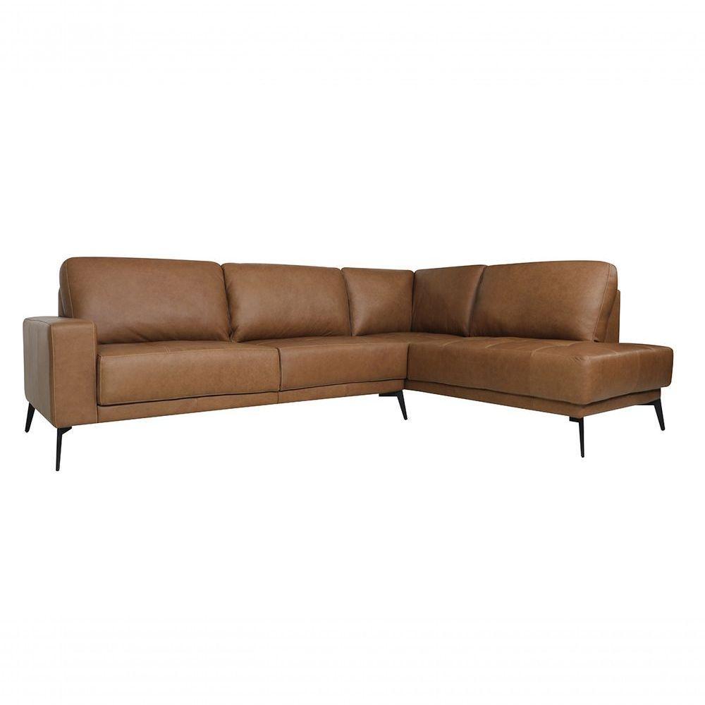 Sofá De Couro Rubi 2 Lugares Com Chaise Direita Soft Mel - Mempra Design - 1