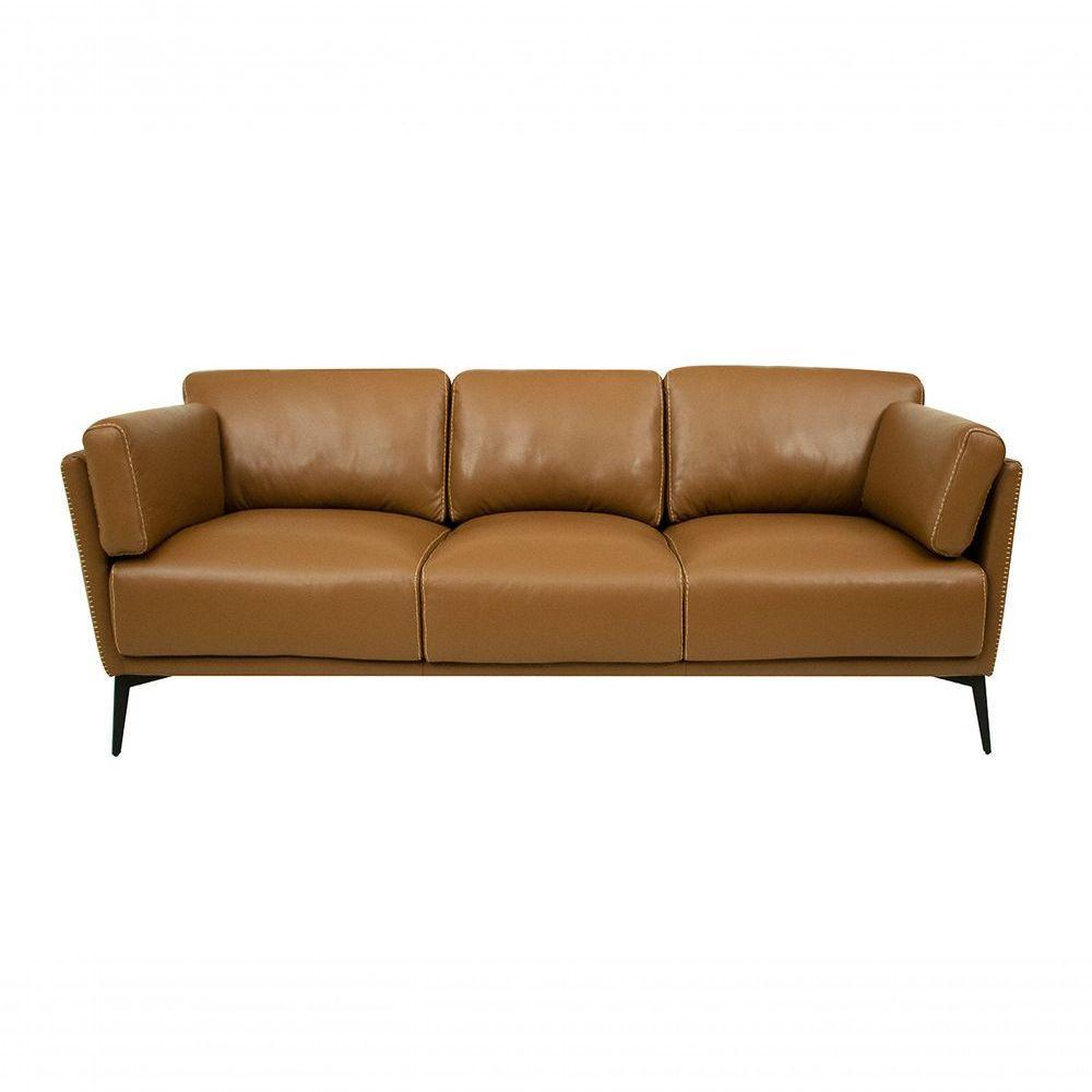 Sofá De Couro Lexus 3 Lugares Brown - Mempra - 1