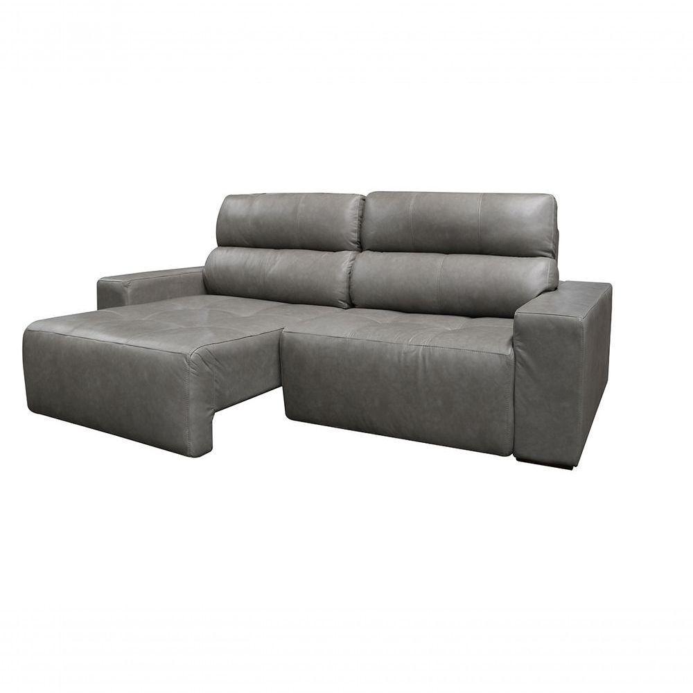 Sofá Retrátil E Reclinável De Couro Atami 2,30 M Cement Grey - Mempra Design - 3