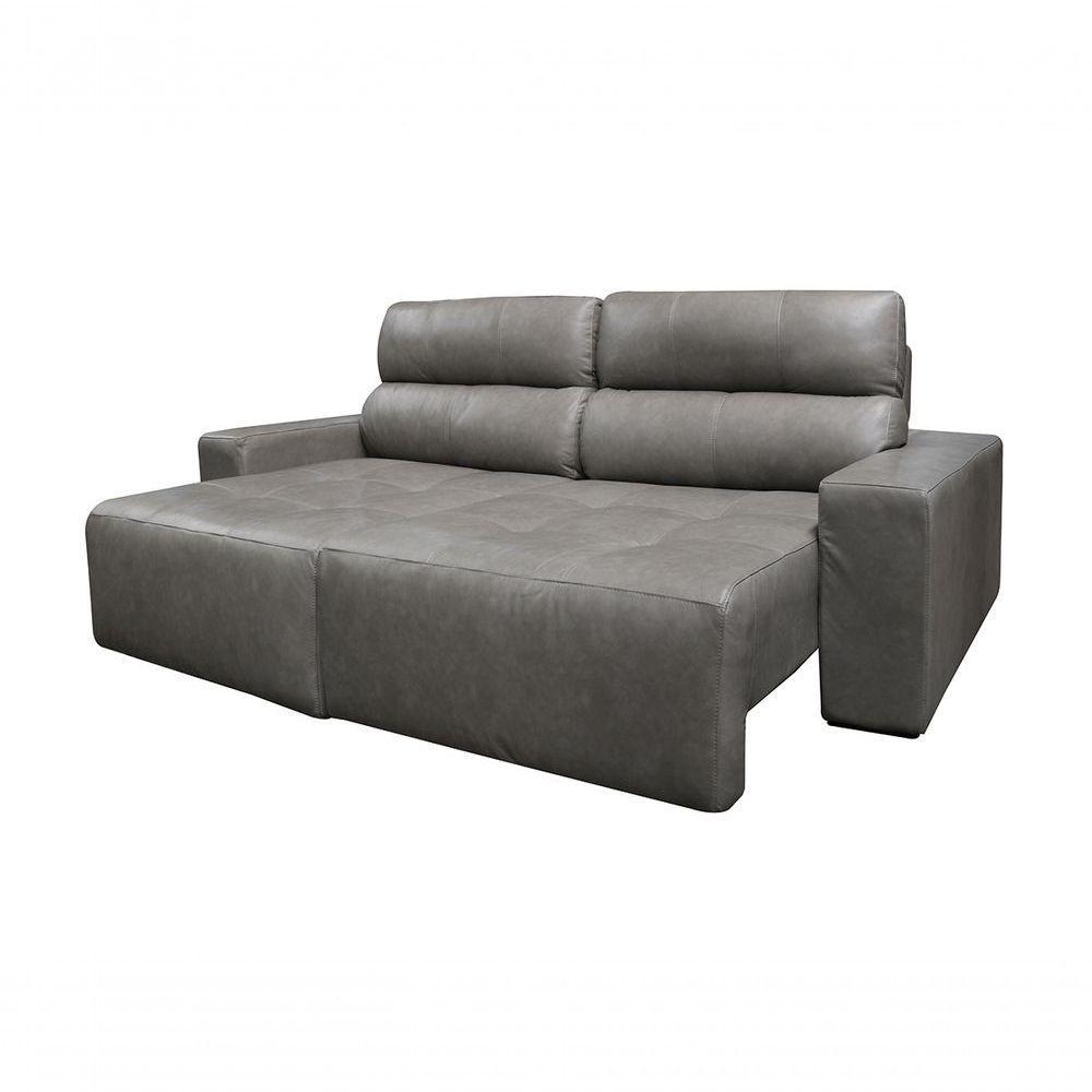 Sofá Retrátil E Reclinável De Couro Atami 2,30 M Cement Grey - Mempra Design - 4