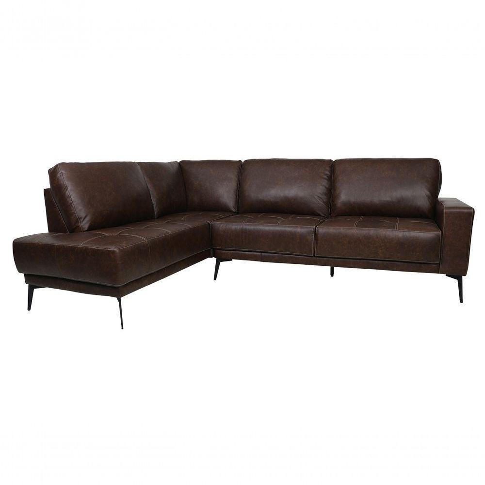 Sofá De Couro Rubi 3 Lugares Com Chaise Esquerda Soft Tabaco - Mempra Design - 1