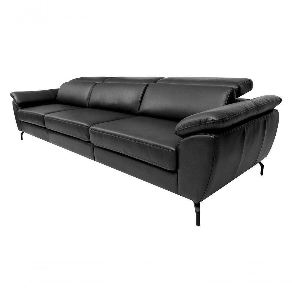 Sofá De Couro Hannover 3 Lugares Preto Pigmentado 3,08 M - Mempra - 3