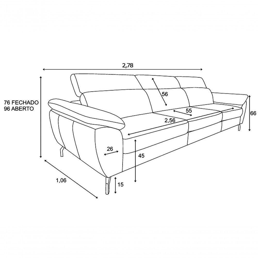 Sofá De Couro Hannover 3 Lugares Preto Pigmentado 2,78 M - Mempra - 5