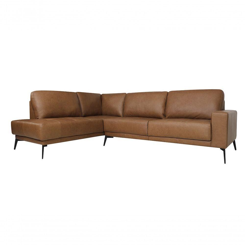 Sofá De Couro Rubi 3 Lugares Com Chaise Esquerda Soft Mel - Mempra Design - 1