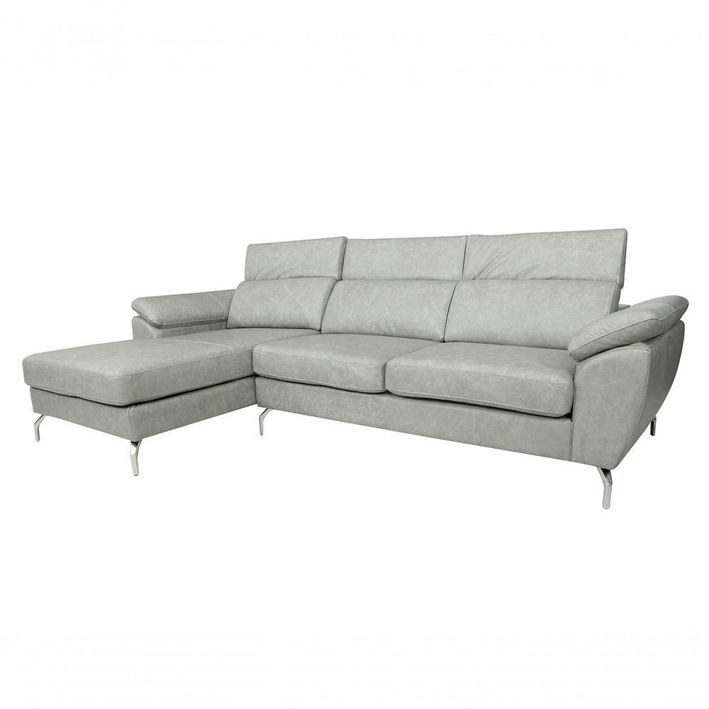 Sofá De Couro Hannover 3 Lugares Com Chaise Esquerda - Soft Gray - 1