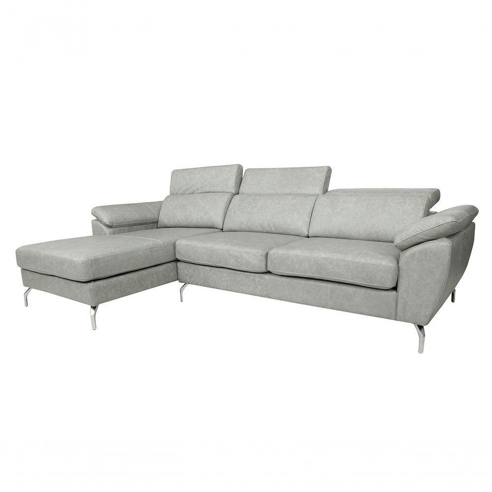 Sofá De Couro Hannover 3 Lugares Com Chaise Esquerda - Soft Gray - 3