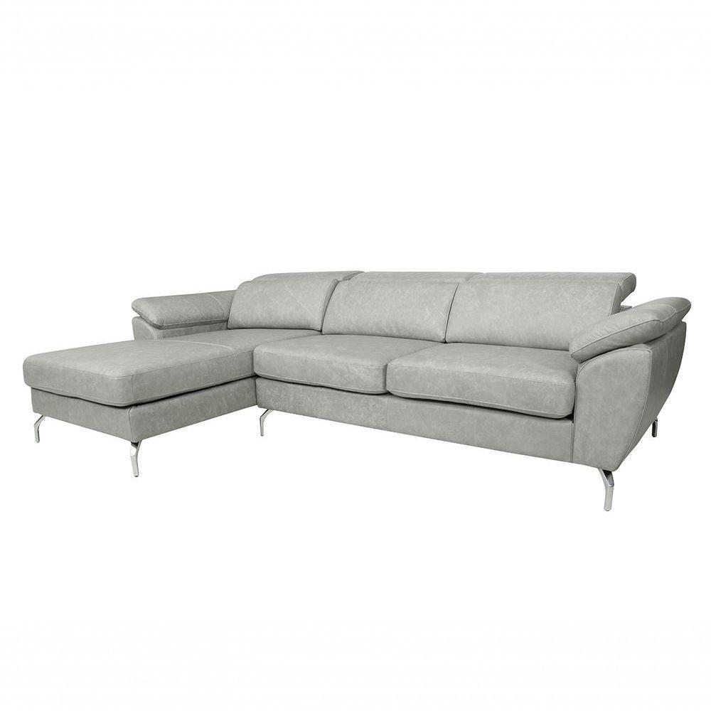 Sofá De Couro Hannover 3 Lugares Com Chaise Esquerda - Soft Gray - 5