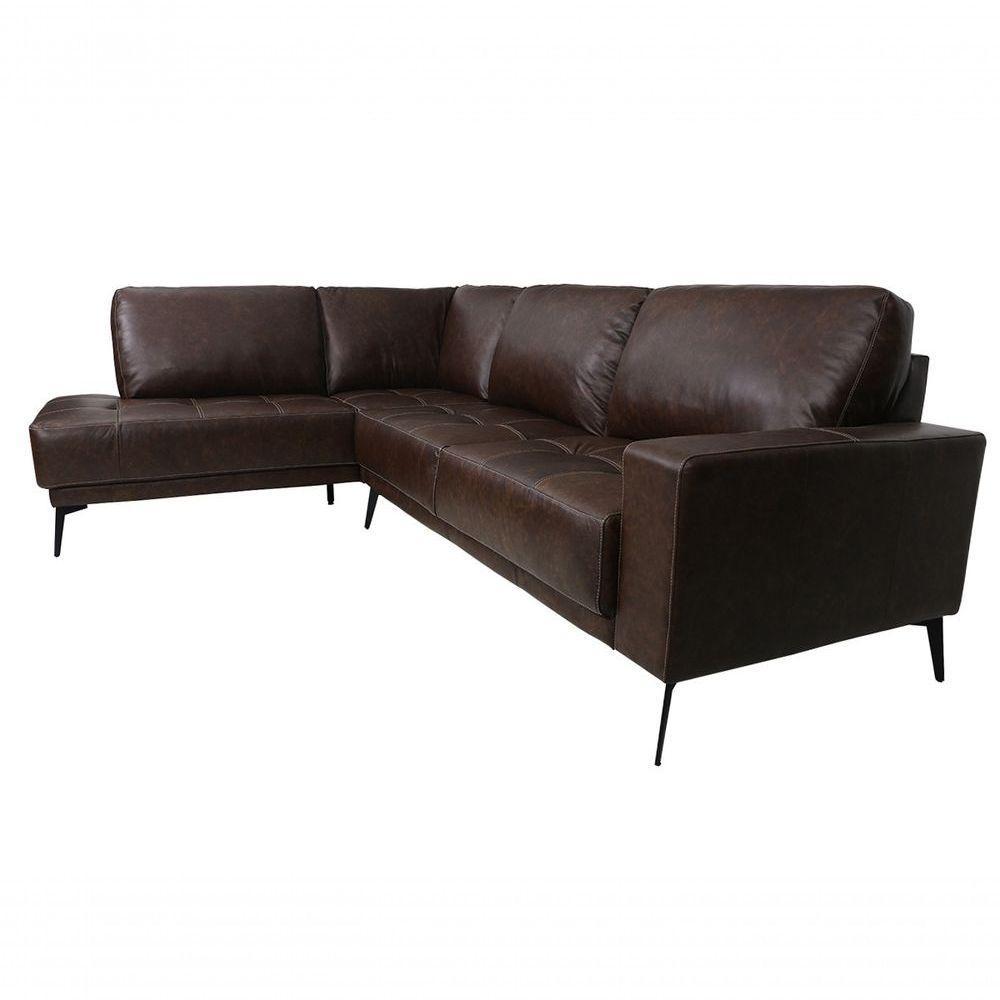 Sofá De Couro Rubi 2 Lugares Com Chaise Esquerda Soft Tabaco - Mempra Design - 2