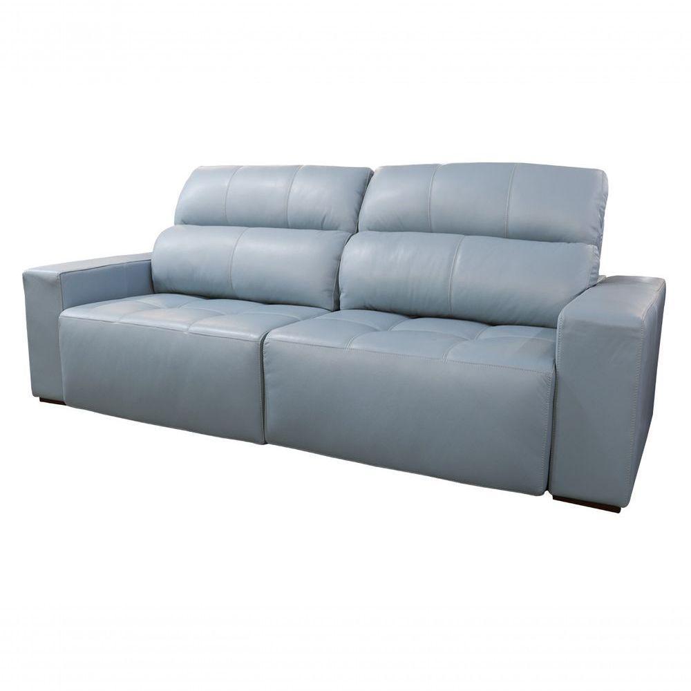 Sofá Retrátil E Reclinável De Couro Atami 2,30 M Light Blue - Mempra Design - 1