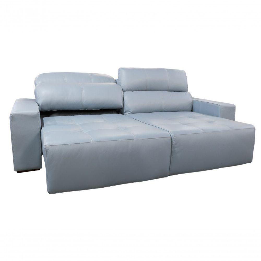 Sofá Retrátil E Reclinável De Couro Atami 2,30 M Light Blue - Mempra Design - 3