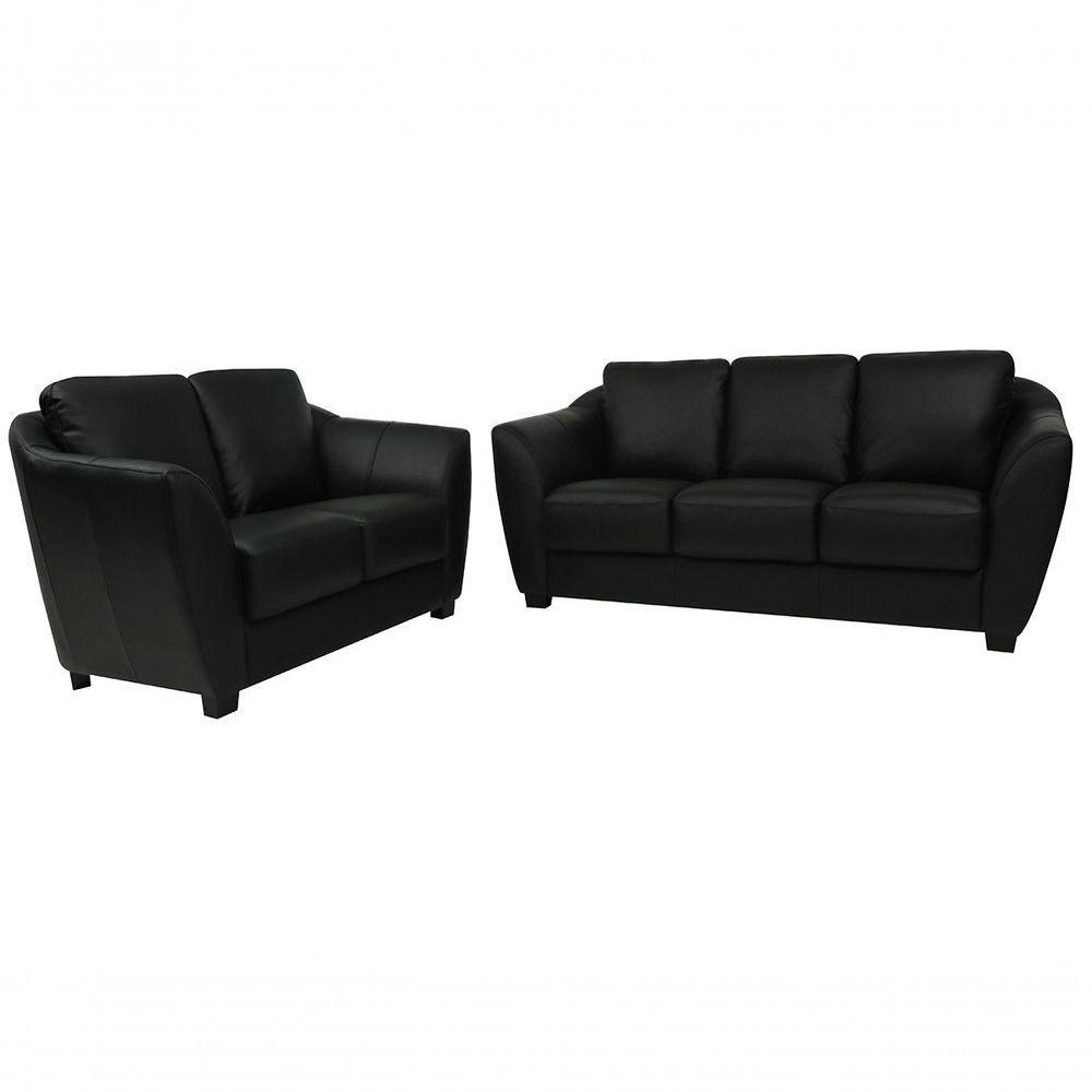 Conjunto Sofá De Couro Baltic 3 E 2 Lugares Preto Pigmentado - Mempra - 2