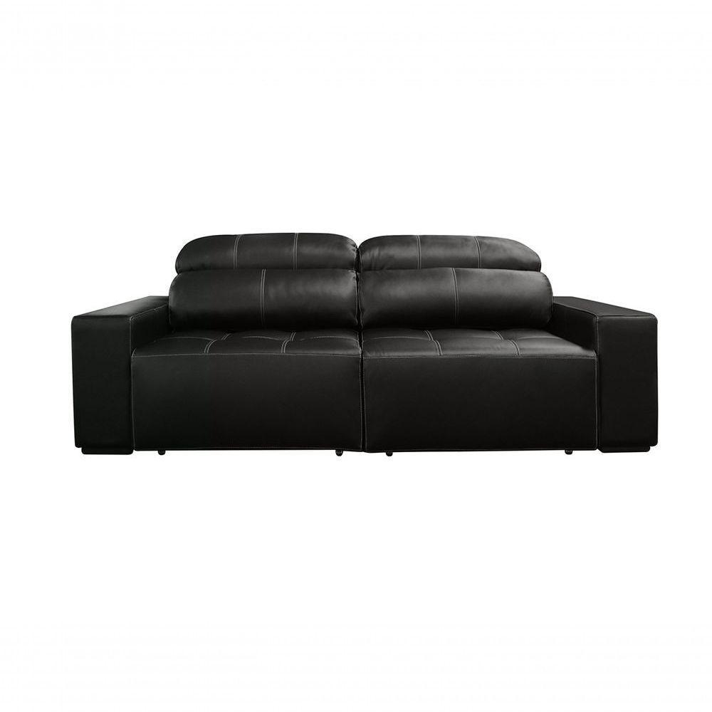 Sofá Retrátil E Reclinável De Couro Atami 2,30 M Preto Pigmentado - Mempra Design - 2