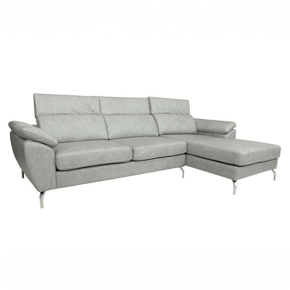 Sofá De Couro Hannover 3 Lugares Com Chaise Direita - Soft Gray - 1