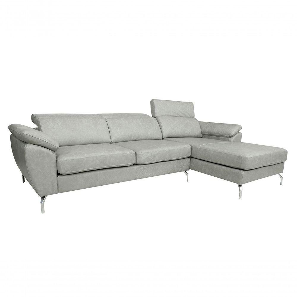 Sofá De Couro Hannover 3 Lugares Com Chaise Direita - Soft Gray - 2