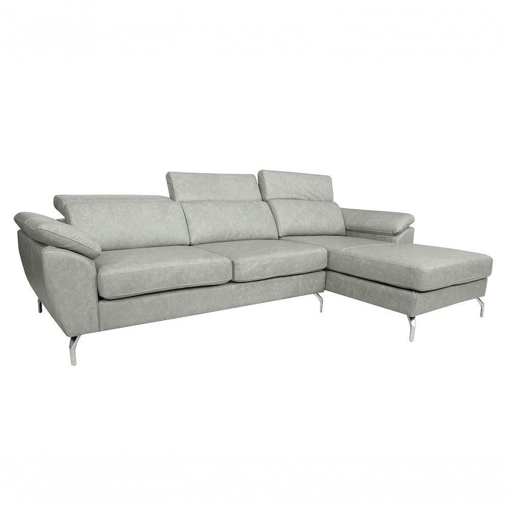 Sofá De Couro Hannover 3 Lugares Com Chaise Direita - Soft Gray - 3