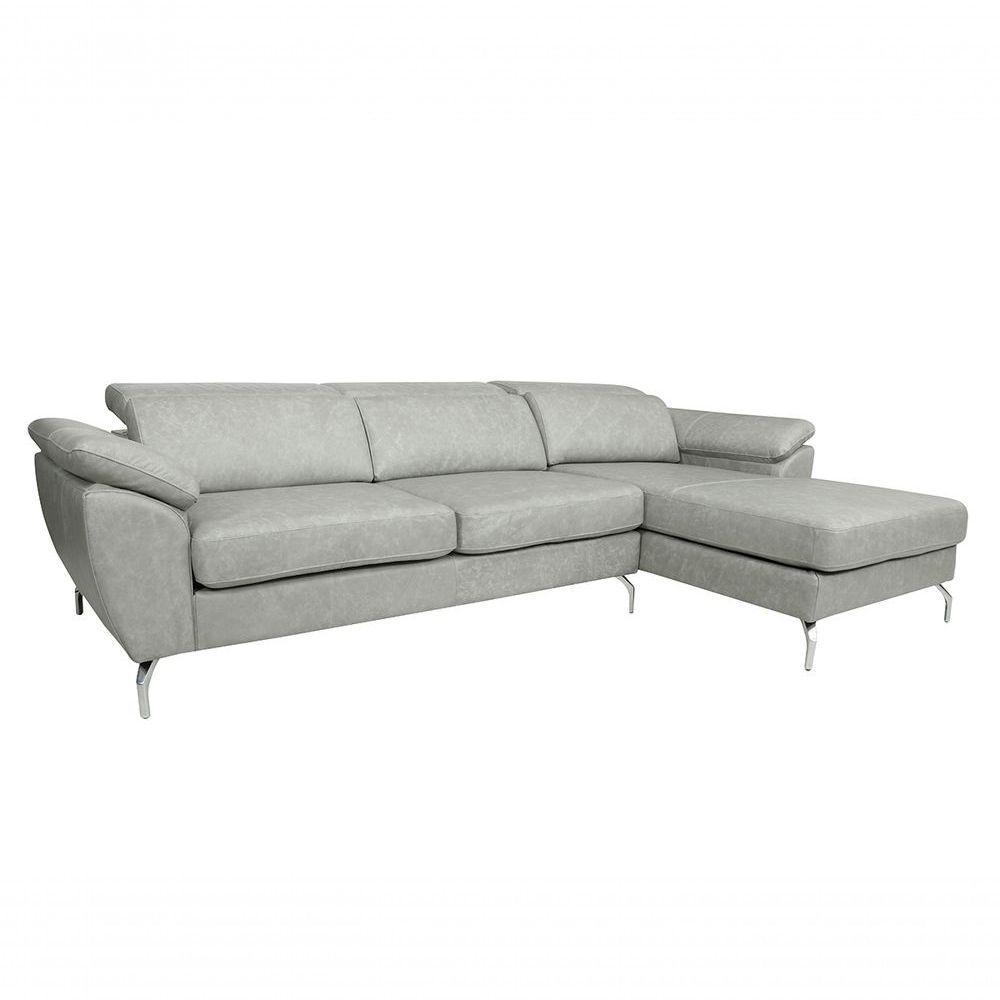 Sofá De Couro Hannover 3 Lugares Com Chaise Direita - Soft Gray - 5