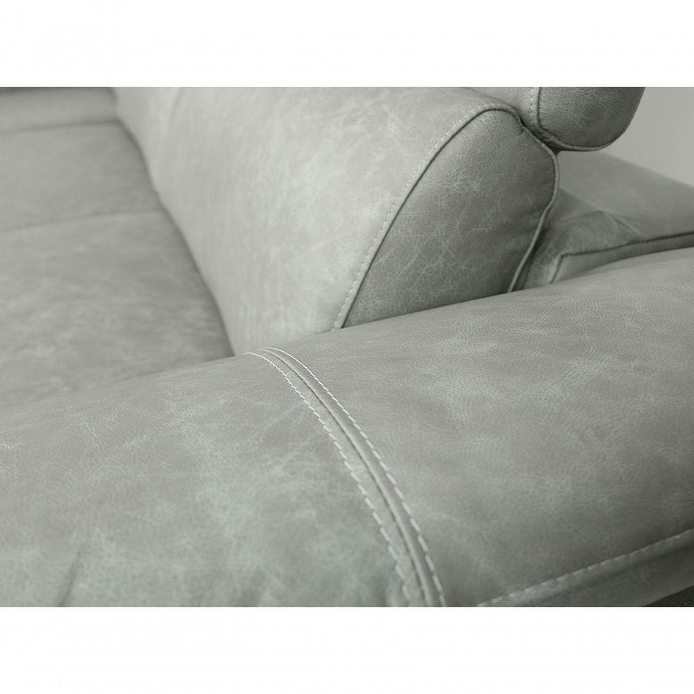 Sofá De Couro Hannover 3 Lugares Com Chaise Direita - Soft Gray - 6