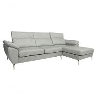 Sofá De Couro Hannover 3 Lugares Com Chaise Direita - Soft Gray - 1