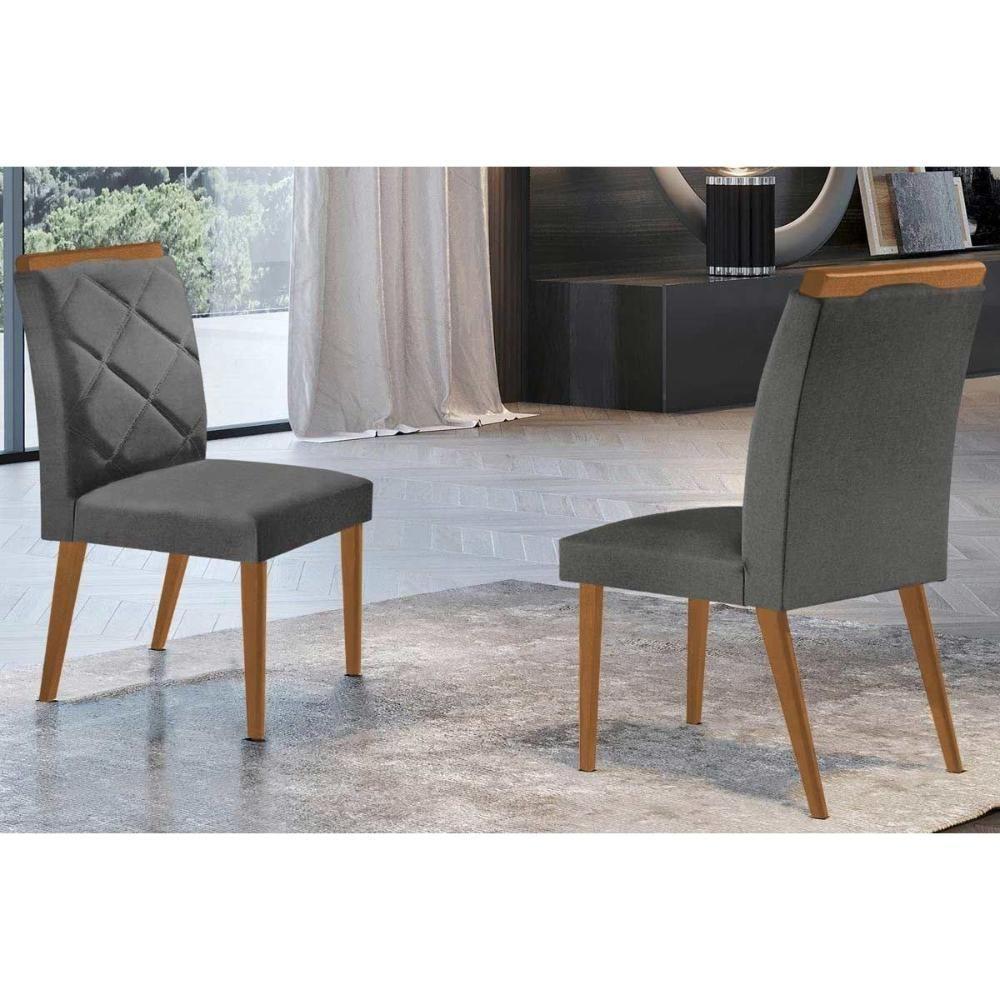 Kit 2 Cadeiras Sala Jantar Melissa 2 Un Madeira Capuccino-linho Grafite - Rufato - 1