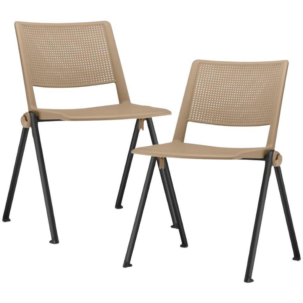 Kit 02 Cadeiras Empilhável Fixa Lift F02 Base Aço Preto Nude - Lyam Decor - 1