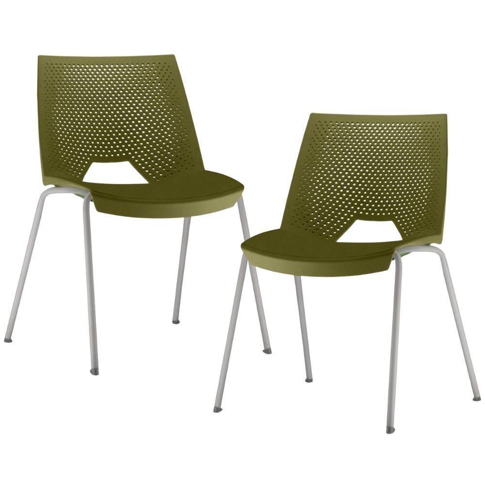 Kit 02 Cadeiras Empilhável Fixa Liked F02 Base Aço Cinza Verde - Lyam Decor - 1