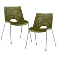 Kit 02 Cadeiras Empilhável Fixa Liked F02 Base Aço Cinza Verde - Lyam Decor - 1