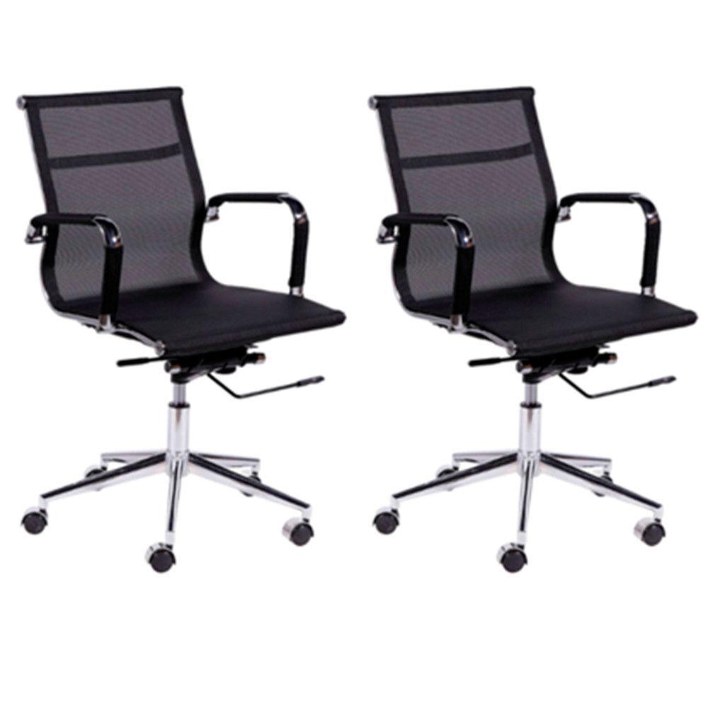 Kit 2 Cadeiras Sydney Diretor Com Estrutura Em Aço Cromado Preto - 1