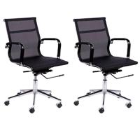 Kit 2 Cadeiras Sydney Diretor Com Estrutura Em Aço Cromado Preto - 1