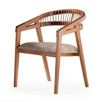 Cadeira Coss Ozki Com Braço 78 Cm (altura) Madeira Eucalipto Cedro Tecido Bege Corda Couro Reconstit - 1