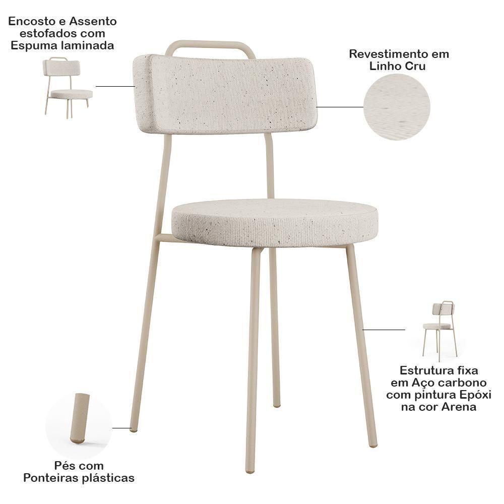 Cadeira Decorativa Estofada Para Sala De Jantar Barcelona Arena L02 Linho Cru - Lyam - 4