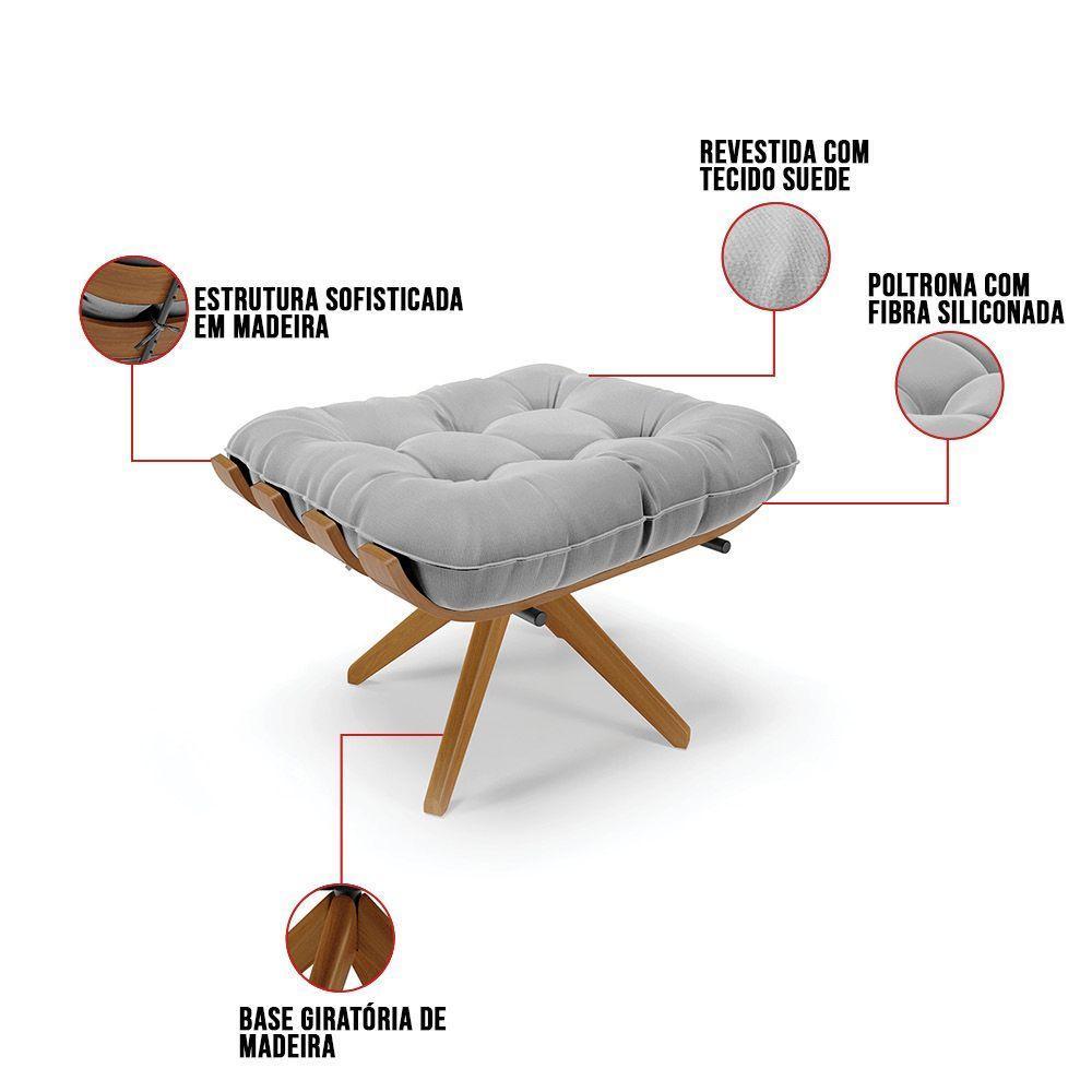 Kit 02 Puffs Giratório Costela Suede Cinza Base Madeira - 3