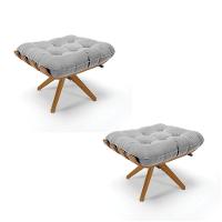 Kit 02 Puffs Giratório Costela Suede Cinza Base Madeira - 1