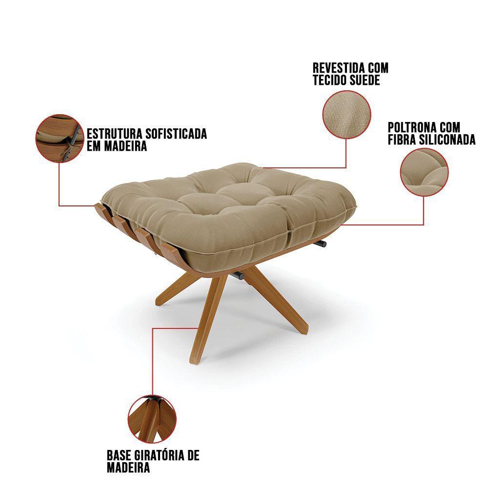 Kit 02 Puffs Giratório Costela Marrom Rato Base Madeira - 3