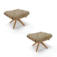 Kit 02 Puffs Giratório Costela Marrom Rato Base Madeira - 1